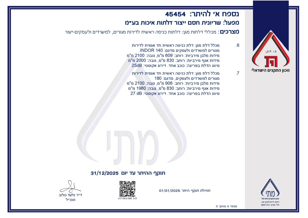 אישור דלת כניסה